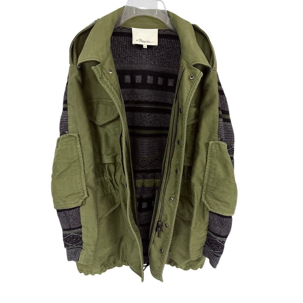VTG 3.1 Phillip Lim Knit Back Anorak Jacket Merino Wool Knit Mixed Media XS Boho - Picture 2 of 8